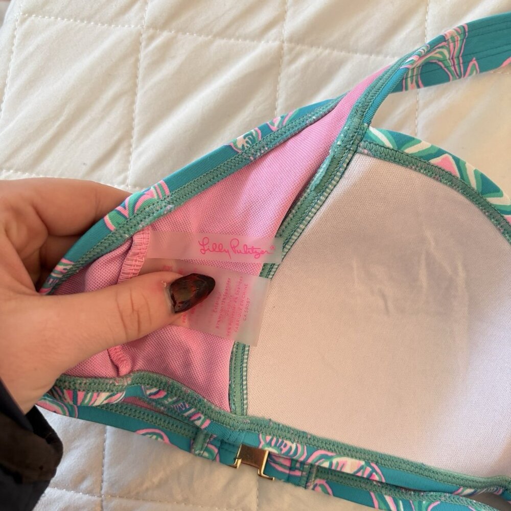 Lilly Pulitzer Womens Size 8 Roby Bikini Top WATER YA WAITING FOR Blue Pink Pool - Picture 7 of 8